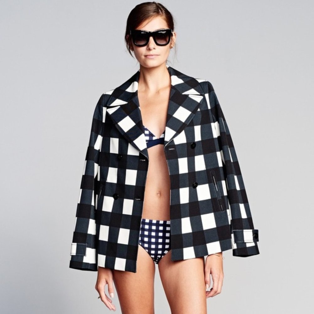 Banana Republic Gingham Black White Plaid Pea Coat